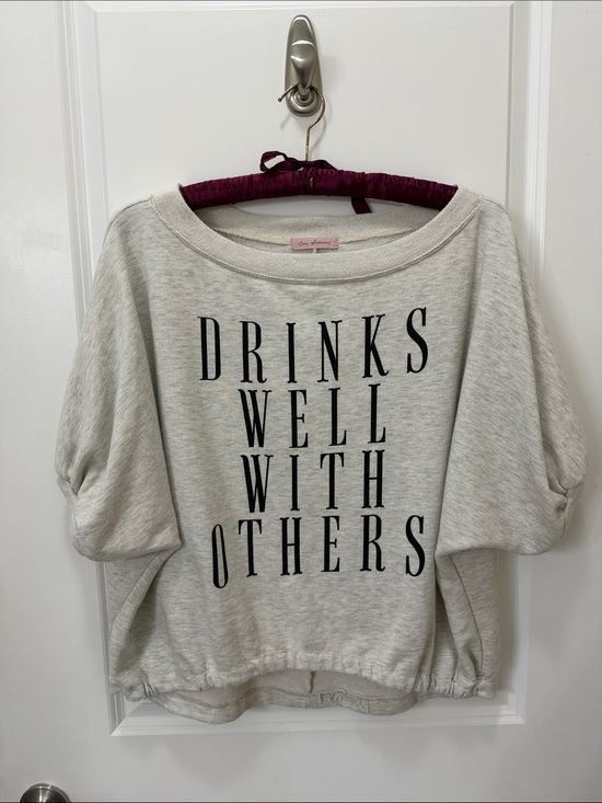 Ces Femme Tops - Ces Femme Cream Graphic Pullover "DRINKS WELL WITH OTHERS"